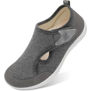 👑Women's Slippers Flower Grey Adjustable Arthritis House Shoes Hook and Loop